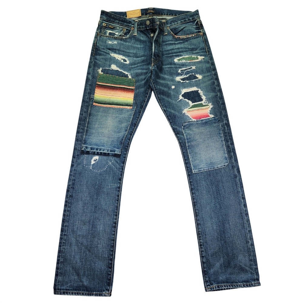 Polo Ralph Lauren Varick‎ Slim Straight Southwestern Patchwork Jeans - 32x34 NWT